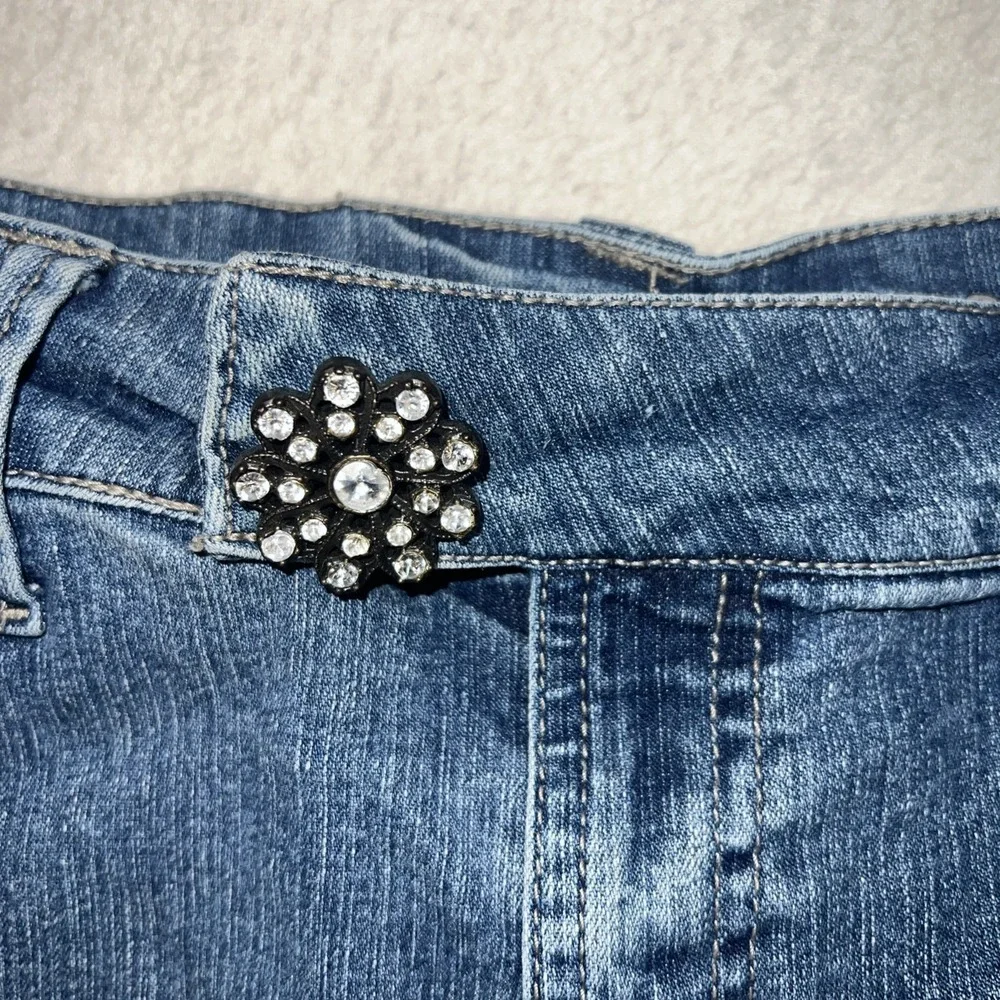 Arizona Jean Co. Y2K Denim Mini Skirt Embellished Raw Edge Sz 16.5‎